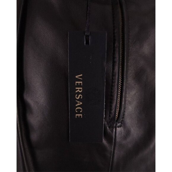 Versace Wrap-effect Pleated Leather Mini Skirt Black IT 42 US 6 NWT US$2,495 - Picture 9 of 16